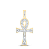 10kt Yellow Gold Mens Round Diamond Ankh Cross Charm Pendant 1/5 Cttw