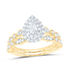 10kt Yellow Gold Pear Diamond Bridal Wedding Ring Band Set 3/8 Cttw