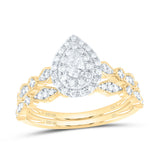 10kt Yellow Gold Pear Diamond Bridal Wedding Ring Band Set 3/8 Cttw