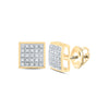 10kt Yellow Gold Round Diamond Square Cluster Earrings 1/6 Cttw