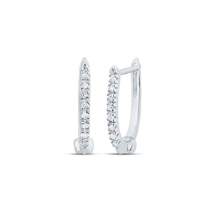 10kt White Gold Womens Round Diamond Hoop Earrings 1/12 Cttw