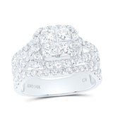 14kt White Gold Princess Diamond Cluster Bridal Wedding Engagement Ring 2 Cttw
