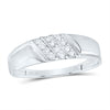 10kt White Gold Mens Round Channel-set Diamond Diagonal Triple Row Wedding Band 1/8 Cttw