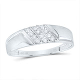 10kt White Gold Mens Round Channel-set Diamond Diagonal Triple Row Wedding Band 1/8 Cttw