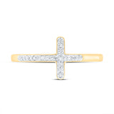 10kt Yellow Gold Womens Round Diamond Cross Ring 1/20 Cttw
