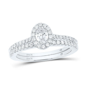 14kt White Gold Oval Diamond Oval Halo Bridal Wedding Ring Band Set 7/8 Cttw