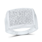 Sterling Silver Mens Round Diamond Rectangle Cluster Ring 1/4 Cttw