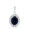 10kt White Gold Womens Oval Synthetic Blue Sapphire Solitaire Pendant 3 Cttw