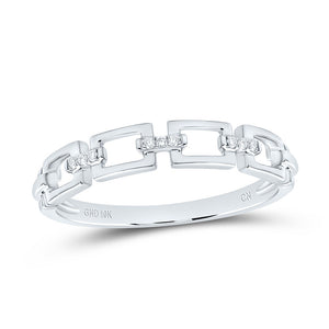 10kt White Gold Womens Round Diamond Chain Link Stackable Band Ring .03 Cttw