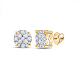 14kt Yellow Gold Womens Round Diamond Cluster Earrings 1/4 Cttw