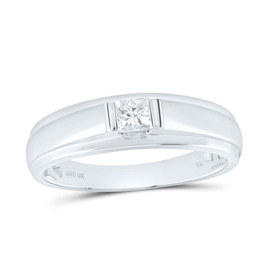 10kt White Gold Mens Princess Diamond Solitaire Band Ring 1/3 Cttw