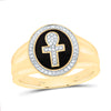 10kt Yellow Gold Mens Round Diamond Ankh Cross Fashion Ring 1/6 Cttw