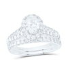 14kt White Gold Oval Diamond Halo Bridal Wedding Ring Band Set 2 Cttw