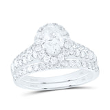 14kt White Gold Oval Diamond Halo Bridal Wedding Ring Band Set 2 Cttw