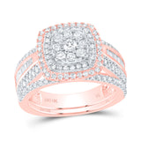 10kt Rose Gold Round Diamond Square Bridal Wedding Ring Band Set 1-1/4 Cttw