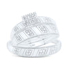 Sterling Silver His Hers Round Diamond Square Matching Wedding Set 1/4 Cttw