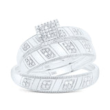 Sterling Silver His Hers Round Diamond Square Matching Wedding Set 1/4 Cttw