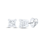 14kt White Gold Unisex Princess Diamond Solitaire Stud Earrings 3/8 Cttw