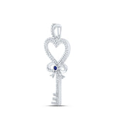 10kt White Gold Womens Round Diamond Heart Key Pendant 1/2 Cttw