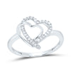 Sterling Silver Womens Round Diamond Double Heart Ring 1/6 Cttw