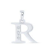 10kt White Gold Womens Round Diamond R Initial Letter Pendant 1/20 Cttw