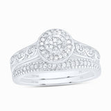 Sterling Silver Round Diamond Cluster Bridal Wedding Ring Band Set 1/4 Cttw