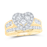 14kt Yellow Gold Princess Diamond Heart Bridal Wedding Ring Band Set 1 Cttw