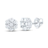 10kt White Gold Round Diamond Flower Cluster Earrings 1/4 Cttw