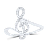 10kt White Gold Womens Round Diamond Treble Clef Music Note Ring 1/6 Cttw