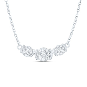 10kt White Gold Womens Round Diamond Triple Cluster Necklace 1/4 Cttw