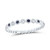 10kt White Gold Womens Round Blue Sapphire Diamond Beaded Dot Stackable Band Ring 1/6 Cttw