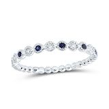 10kt White Gold Womens Round Blue Sapphire Diamond Beaded Dot Stackable Band Ring 1/6 Cttw