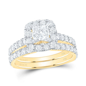 14kt Yellow Gold Princess Diamond Halo Bridal Wedding Ring Band Set 1-7/8 Cttw