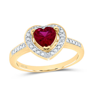 10kt Yellow Gold Womens Round Synthetic Ruby Heart Ring 1 Cttw