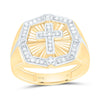 10kt Yellow Gold Mens Round Diamond Cross Ring 1/4 Cttw