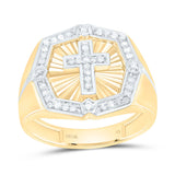 10kt Yellow Gold Mens Round Diamond Cross Ring 1/4 Cttw