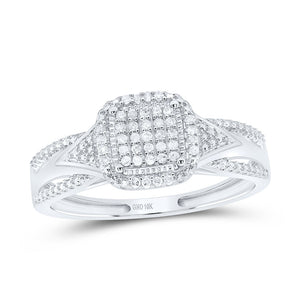 10kt White Gold Round Diamond Square Cluster Bridal Wedding Engagement Ring 1/6 Cttw