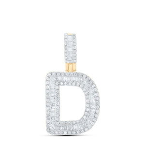 10kt Yellow Gold Mens Baguette Diamond D Initial Letter Pendant 1/2 Cttw
