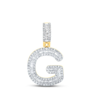 10kt Yellow Gold Mens Baguette Diamond G Initial Letter Pendant 1/2 Cttw