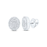 Sterling Silver Round Diamond Oval Earrings 1/4 Cttw