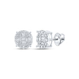 14kt White Gold Baguette Diamond Cluster Earrings 5/8 Cttw