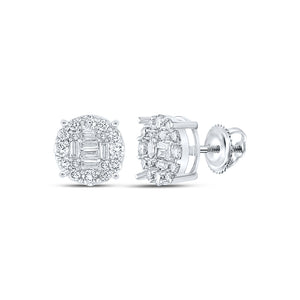 14kt White Gold Baguette Diamond Cluster Earrings 5/8 Cttw