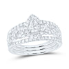 10kt White Gold Pear Diamond 3-Piece Bridal Wedding Ring Band Set 7/8 Cttw