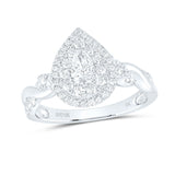 10kt White Gold Pear Diamond Halo Bridal Wedding Engagement Ring 1 Cttw