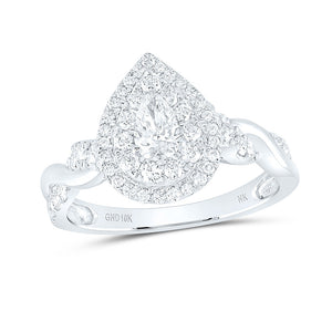 10kt White Gold Pear Diamond Halo Bridal Wedding Engagement Ring 1 Cttw