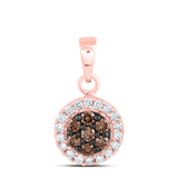 10kt Rose Gold Womens Round Brown Diamond Cluster Pendant 3/8 Cttw