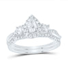 14kt White Gold Pear Diamond Halo Bridal Wedding Ring Band Set 3/4 Cttw