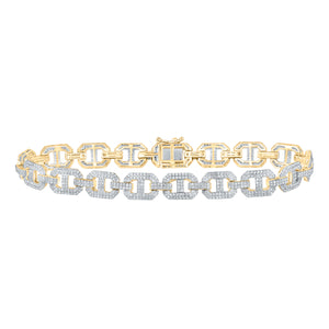 10kt Yellow Gold Mens Round Diamond Link Bracelet 3-1/4 Cttw