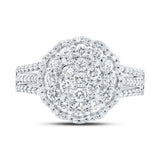 14kt White Gold Womens Round Diamond Halo Flower Cluster Ring 7/8 Cttw