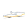 14kt Yellow Gold Womens Baguette Diamond Heart Cuff Bangle Bracelet 1-1/2 Cttw